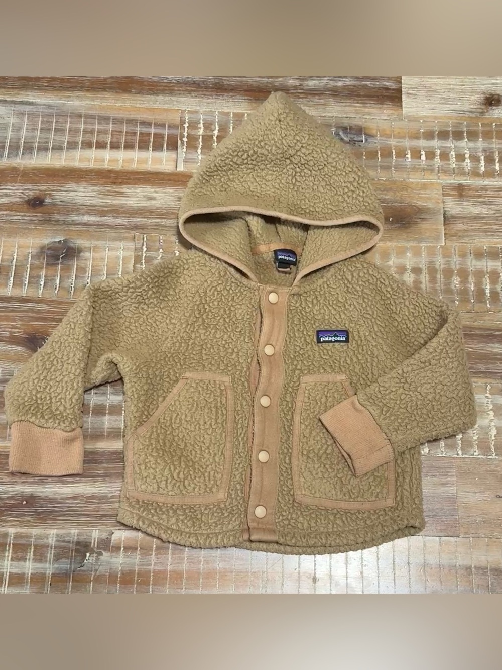 Patagonia Jacket Toddler 2T Brown Sherpa Fleece Hooded Snap Front Pockets Coat